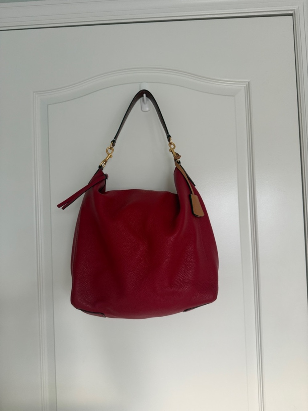 Tory Burch Perry Slouchy Hobo Bag Color Red Apple Pebbled Leather Women's - Picture 7 of 13